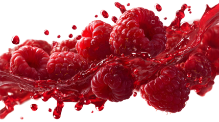 Juice splashed with raspberry droplets isolated on a white background