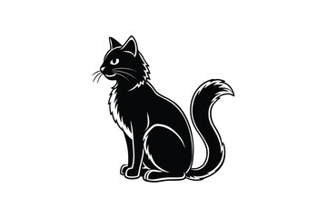 Elegant Black Cat Sitting Gracefully a Striking Silhouette Against a White Background silhouette