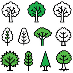 Fototapeta premium Green Tree Vector icon set 