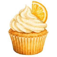 Watercolor Painting of a Lemon Cream Cheese Cupcake
