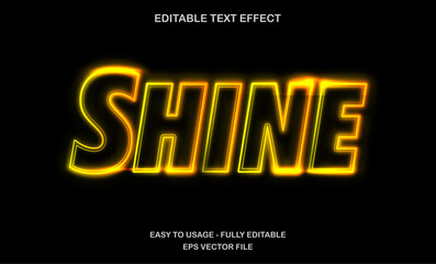Shine text effect, yellow neon light futuristic text style