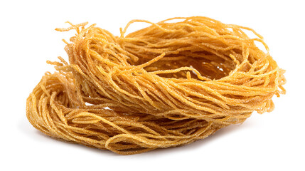 Kadaif strands prepared for a traditional dessert isolated on a white background