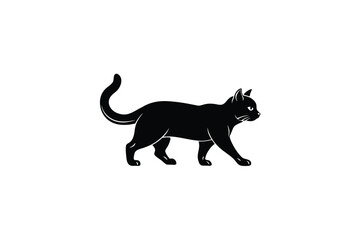 Obraz premium Elegant Black Cat Walking Illustration in Silhouette Style on White Background silhouette