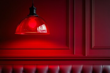 Obraz premium Red Pendant Light Hanging Above Elegant Red Wall and Upholstered Seating