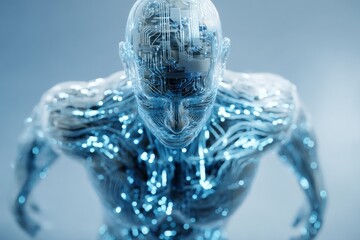 Digital Human: A striking digital rendering of a human figure, intricately overlaid with a complex network of circuits and data streams.