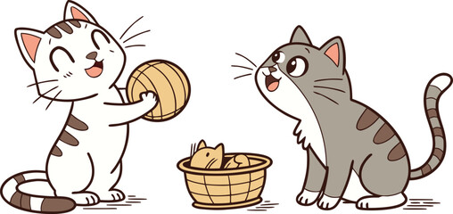 Cute Cats And Funny Kitten Doodle Vector Set Happ Vector Illustration