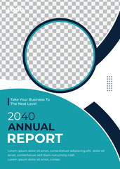 A modern collection of square-format annual report cover templates designed for businesses and corporate use. Each layout features clean design elements, geometric shapes, and placeholders for images 