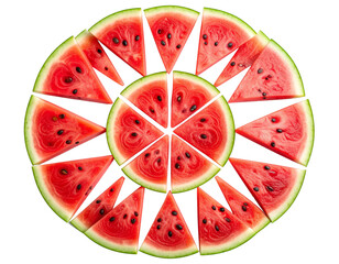 Top View Watermelon Wedges with Splash Droplets – Transparent Background