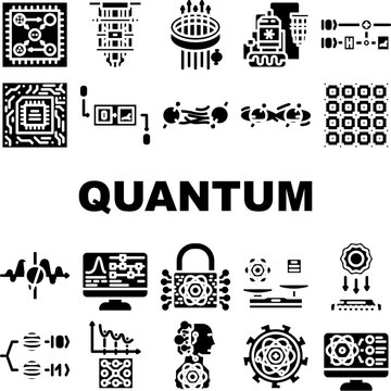 quantum computer qubit icons set vector