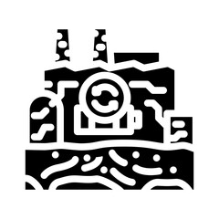 toxic waste battery recycling plant contaminating land glyph icon vector illustration