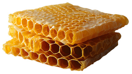 Photorealistic image of neatly folded reusable beeswax food wraps with honeycomb pattern, isolated on a pure Transparent background, symbolizing sustainable kitchen, eco-friendly storage.