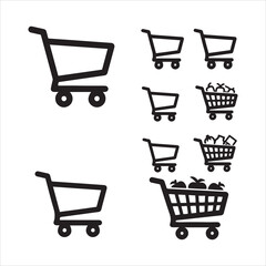 Collection of shopping carts representing different stages of a purchase