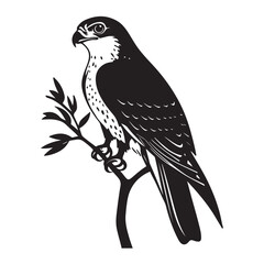 Obraz premium falcon on the tree branch line art silhouette vector illustration