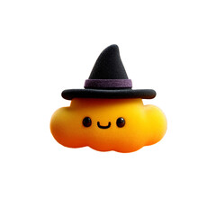 Cute Orange Cloud Character Wearing a Witch's Hat for Halloween