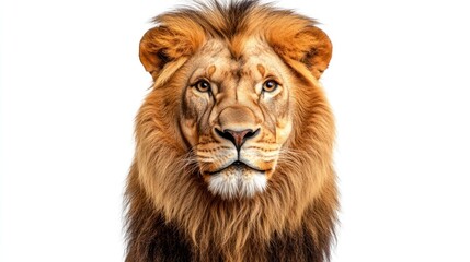 Fototapeta premium Majestic male lion portrait, studio shot, white background, wildlife conservation