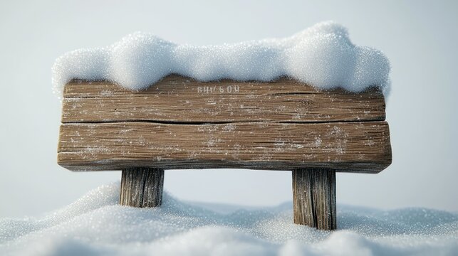 Snowy wooden signpost, winter scene, blank space, snowdrift background, winter advertising