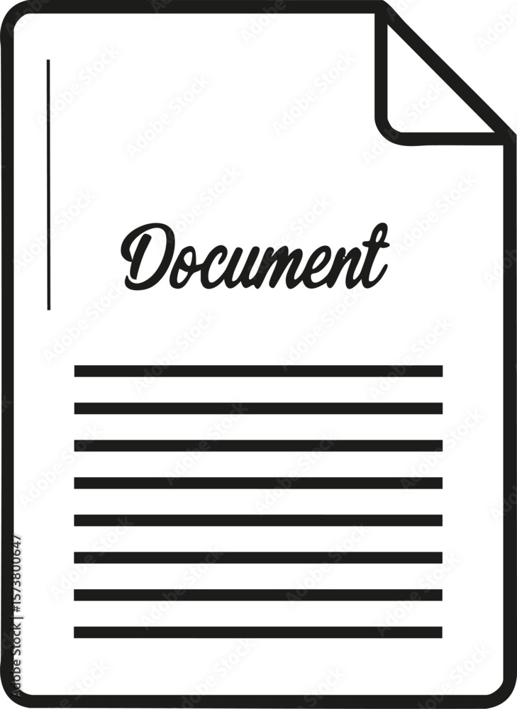 Poster stylized document icon with handwritten word document and lines isolated on transparent background