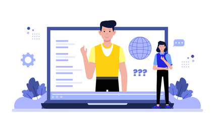 CEO answering employee questions in live Q&A flat vector illustration