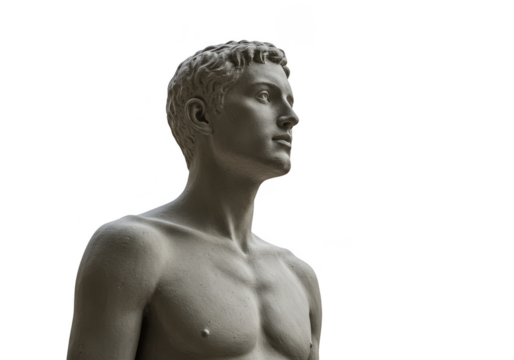 Isolated Transparent Background Stone Statue of Man Greek Sculpture