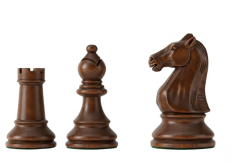 Isolated Transparent Background Three Wooden Carved Chess Pieces Knight