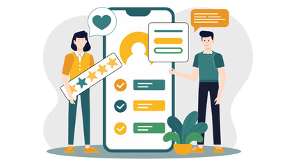 Freelancer receiving client feedback through app flat vector illustration
