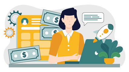 Startup creating referral incentive program flat vector illustration