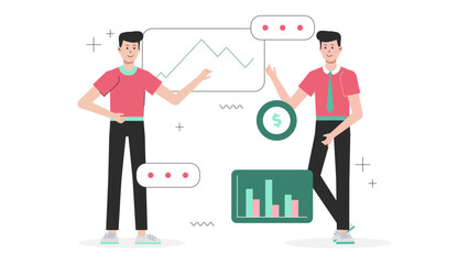 Sales team reviewing monthly performance leaderboard flat vector illustration
