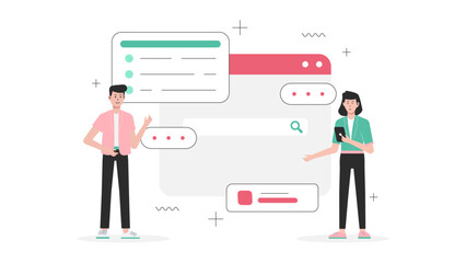 Content writer optimizing blog post for SEO flat vector illustration