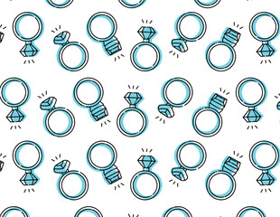 Seamless pattern with precious rings, diamonds. Symbol of love and fidelity. Ring for proposal, gift. Illustration of a gift for a loved and dear person.