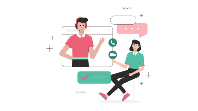 Customer support escalating technical issue to IT flat vector illustration