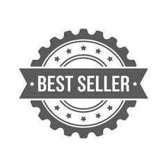 Award winning best seller badge with stars and ribbon on white background