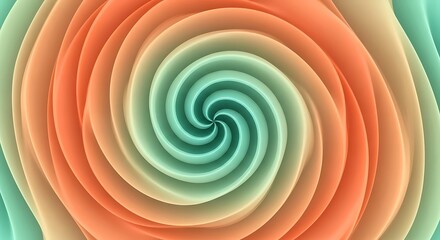 Abstract Swirling Spiral in Pastel Orange and Teal Hues