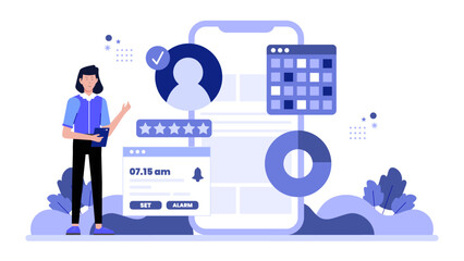 Remote team scheduling tasks in project management app, flat vector illustration