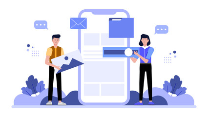 Content strategist mapping blog content pillars, flat vector illustration