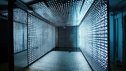 3D LED wall panel with a responsive LED matrix, offering an interactive light display.