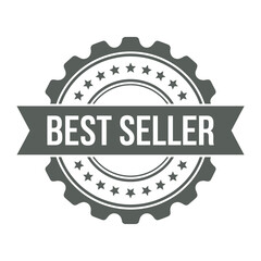 Best seller badge with stars and ribbon graphic