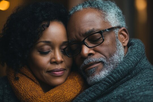 Husband supporting and caring for his wife, who is dealing with anxiety and mental illness, showing emotional strength and empathy, Generative AI