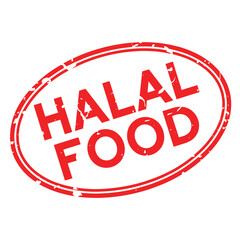 Red halal food stamp seal of approval isolated on white background