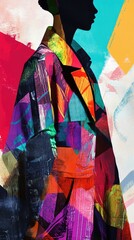 A woman is wearing a colorful coat