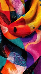 A colorful scarf with a black stripe