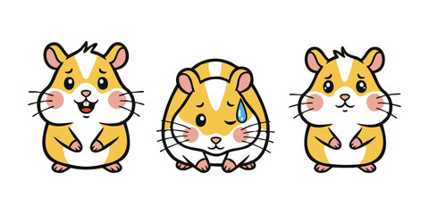 Adorable Hamster Cartoon Illustrations in Different Poses Expression