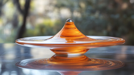 Realistic image of a spinning top toy captured mid-spin, showing motion blur, isolated on a pure Transparent background with reflection, representing balance, motion, energy.