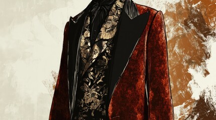 A man is wearing a red jacket and black pants