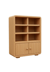Isolated 3D Wooden Shelf Cabinet Bookcase Interior Design on Transparent