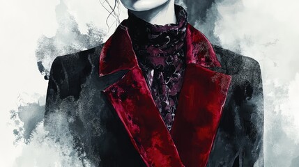 A woman is wearing a red jacket