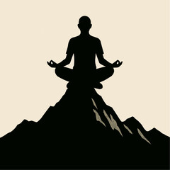 Silhouette of a woman meditating in a yoga lotus pose for relaxation and peace