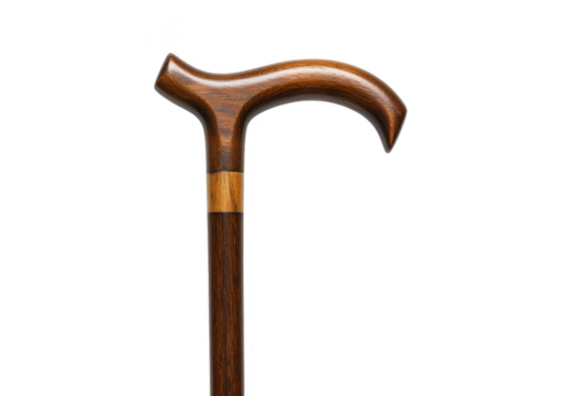Isolated Transparent PNG of Brown Wooden Walking Cane with Handle