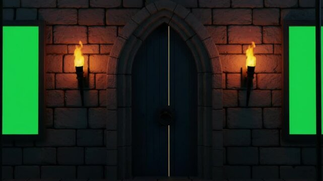 Castle door with torches and green screen windows