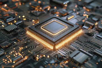 Advanced computer processors featuring intricate circuits and glowing elements for high performance.