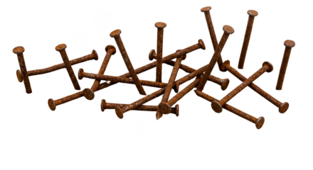 Isolated Transparent Stack of Rusty Metal Nails Construction Tool